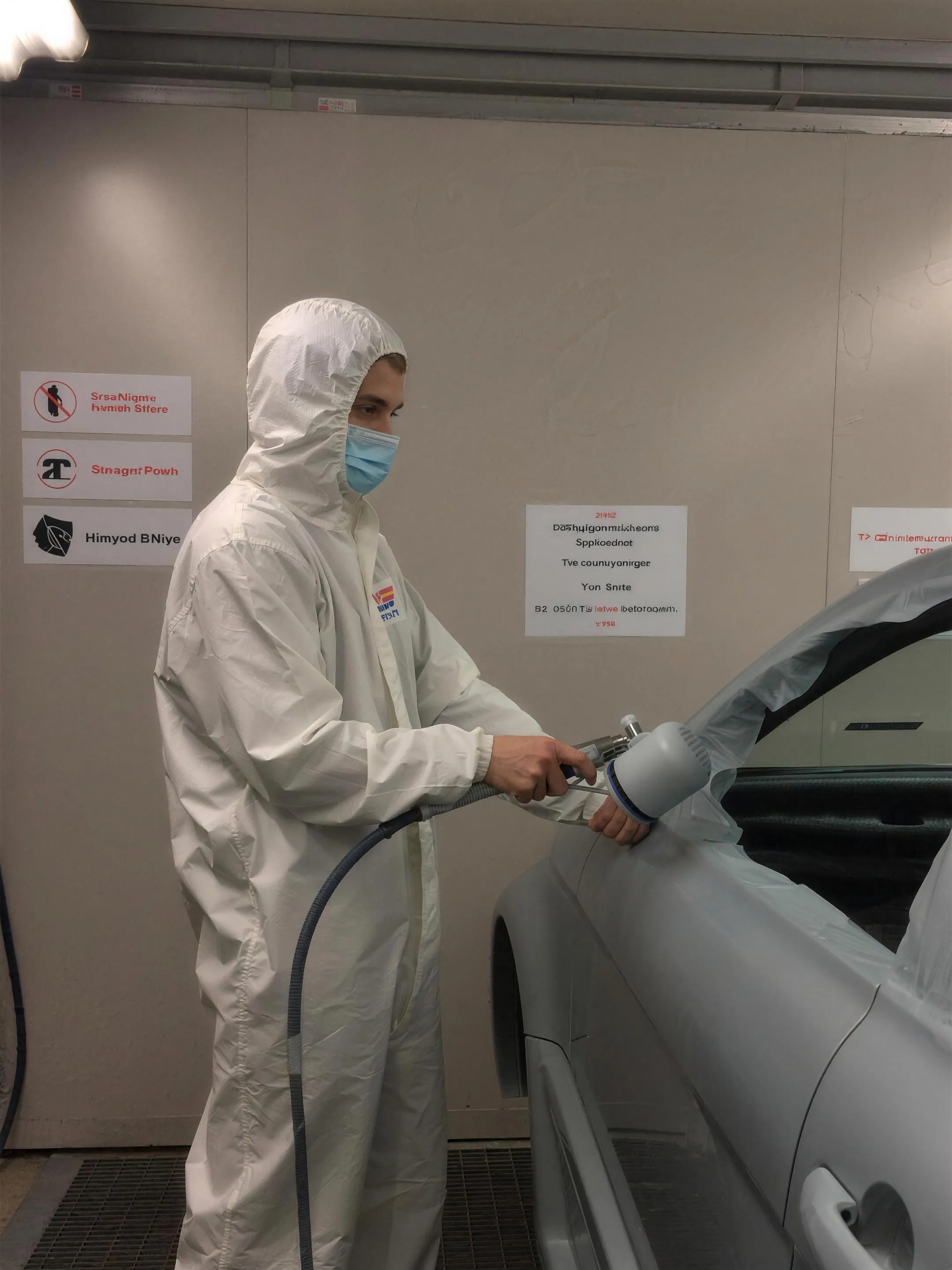 Monteur bereidt spuitwerk voor aan een auto