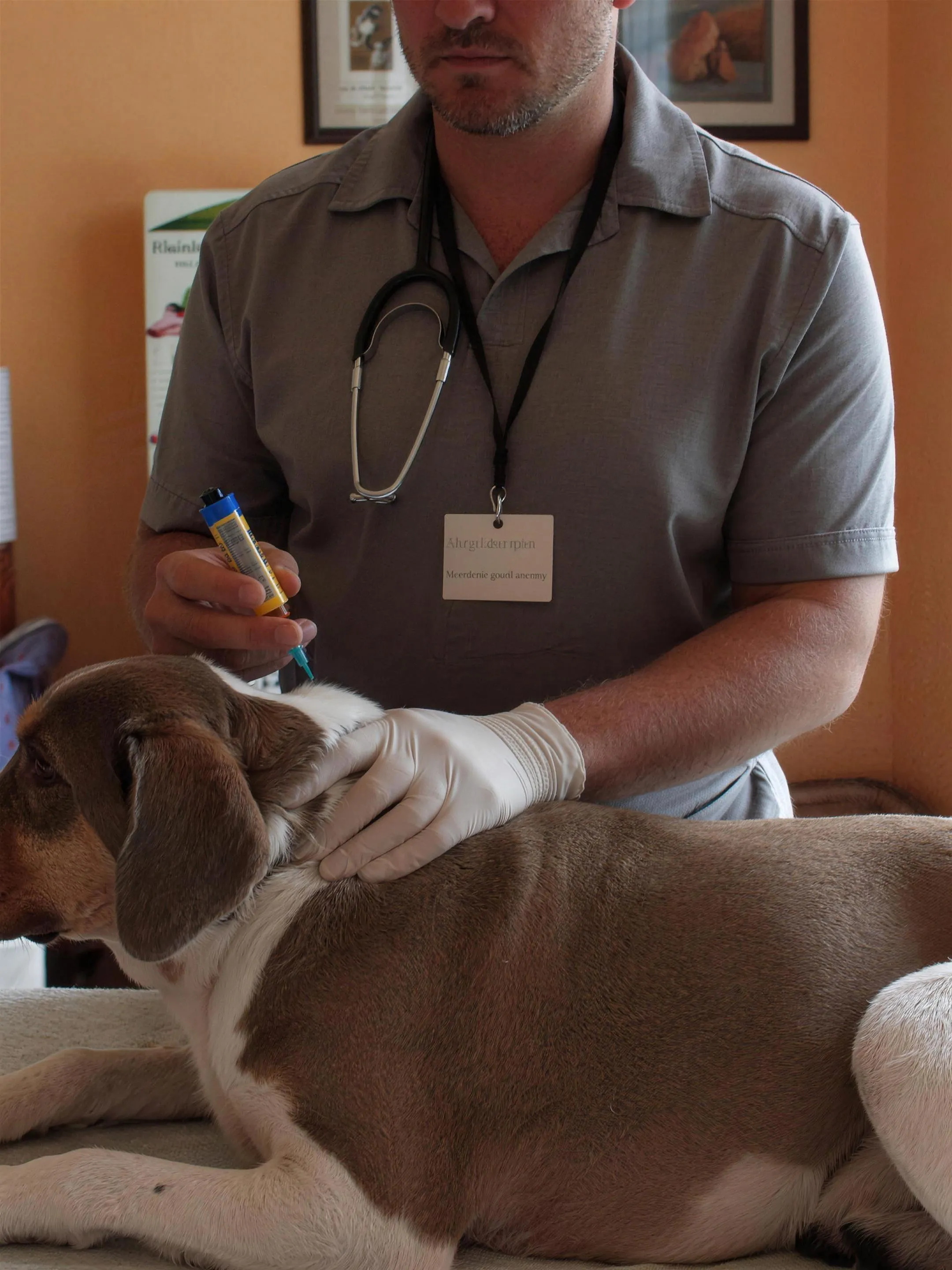 Dierenarts vaccineert een hond op de behandeltafel
