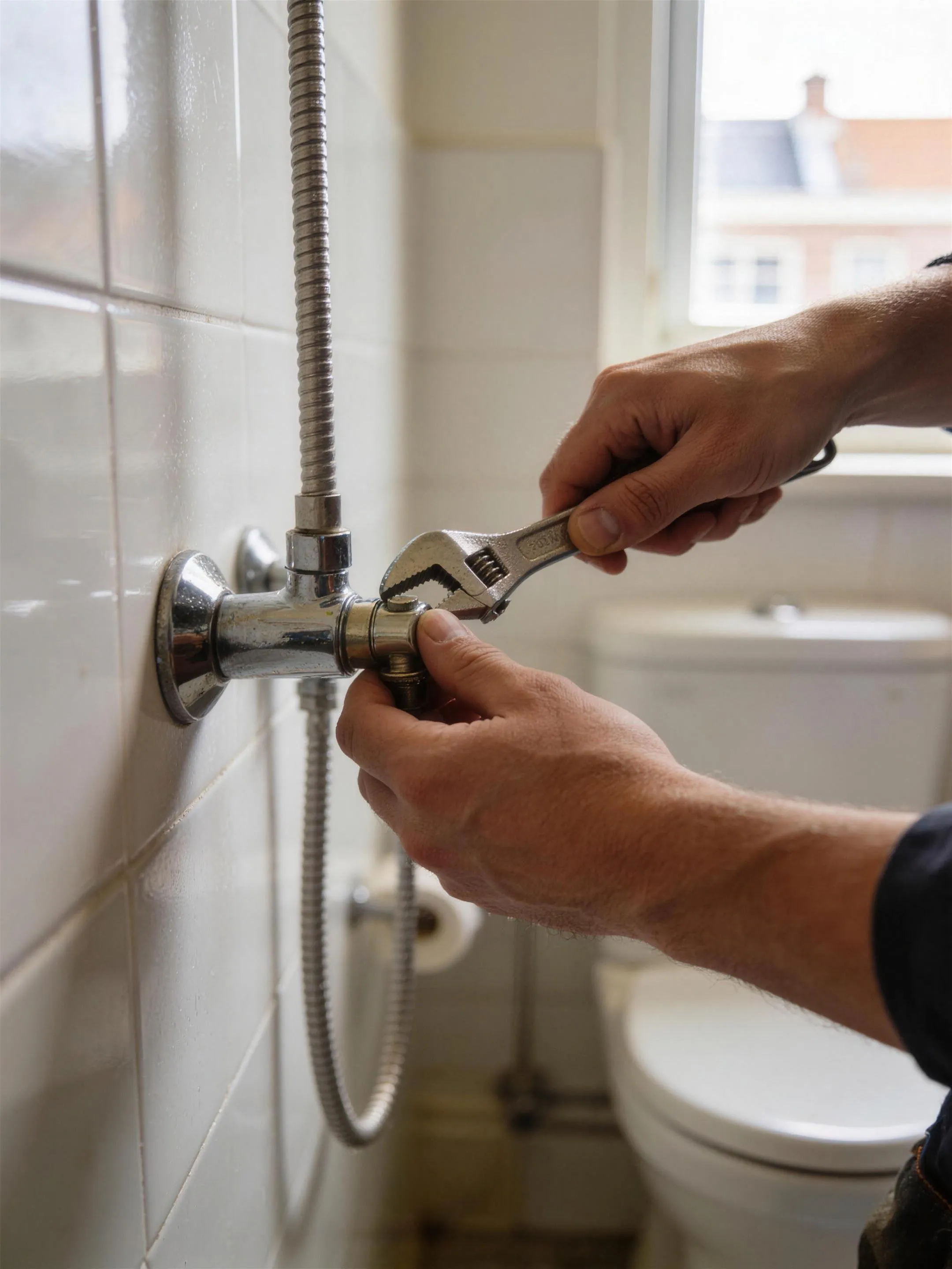 Loodgieter sluit een nieuwe kraan aan in een badkamer